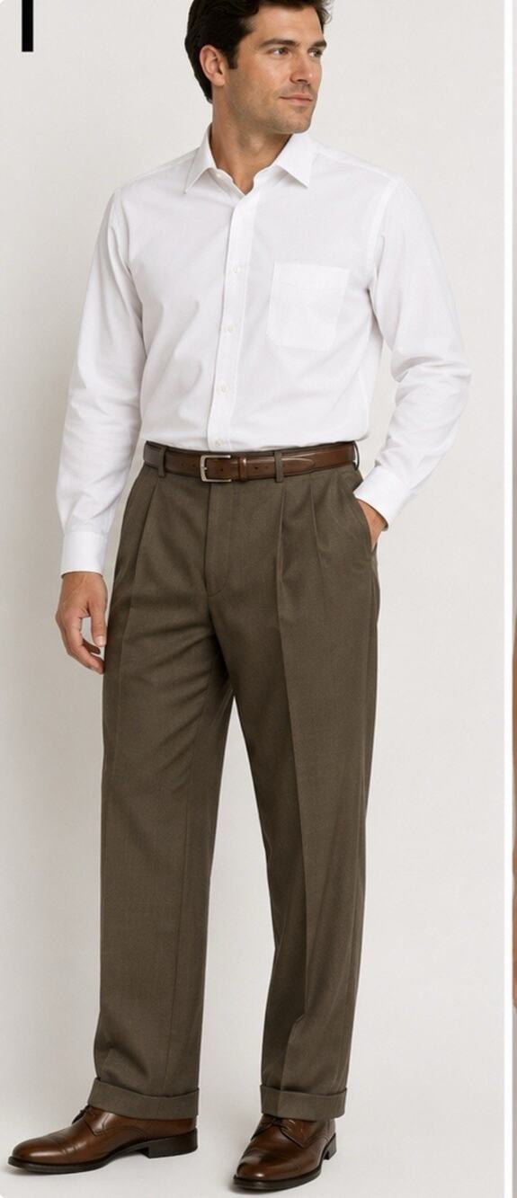 Louis Raphael Rosso Mens Dress Pants 36x30 Brown Pleated Cuffed Classic Fit